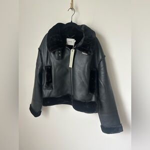 Hudson Jeans Black Vegan Leather aviator Jacket